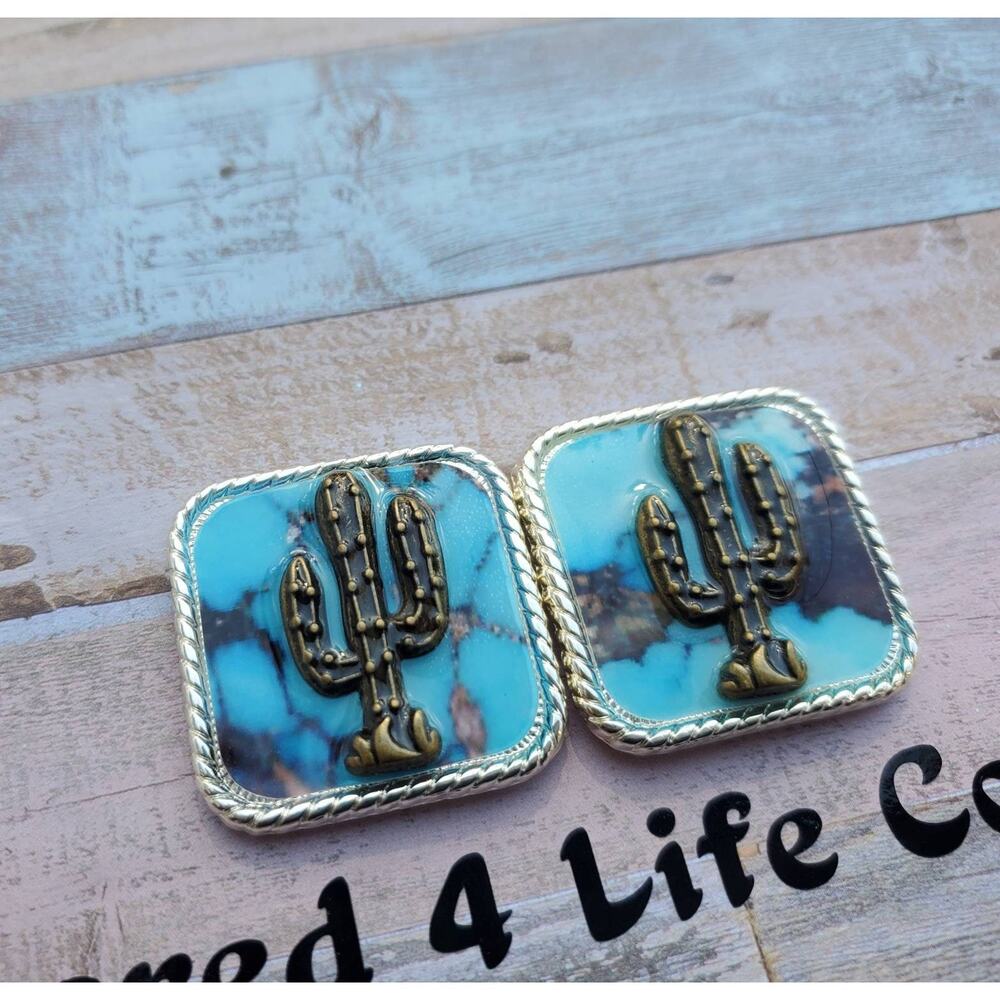 Cactus turquoise pattern conchos,horse tack, custom conchos, screwback concho